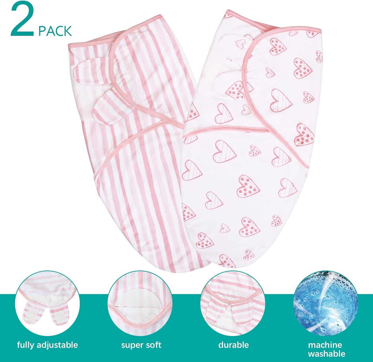 Biloban Baby Swaddle for Girls 0-3 Months, Cotton Blanket, Newborn Essentials, Lovely Pink Print, 4