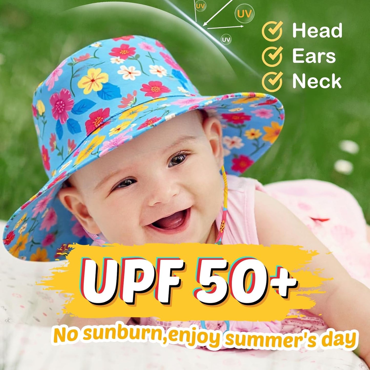 Baby Sun Hat Kids Summer UPF 50+ Toddler Bucket Hat Wide Brim Adjustable Beach Hats for Boys Girls Age 0-6 Years