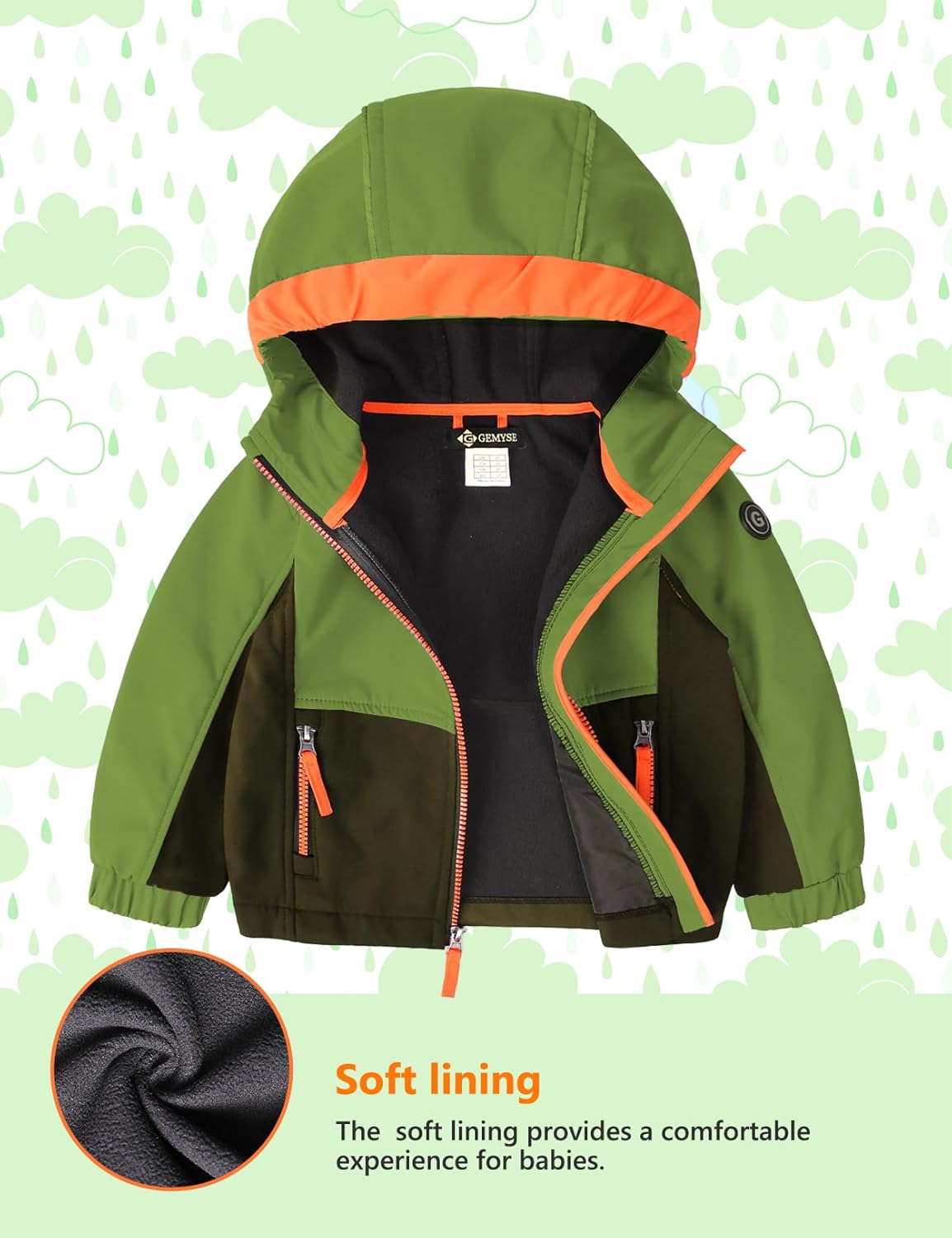 GEMYSE Toddler Boys Jacket Water repellent Baby Kids Windbreaker Jacket Fleece Toddler Coat Spring Fall Outerwear