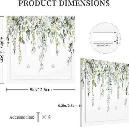 Decorative Switch Plates Boho Farmhouse Flower Leaf Sage Green 2 Gang Double Toggle Outlet Light Switch Cover Wall Plate Electrical Faceplate for Bedroom Cabin Decor