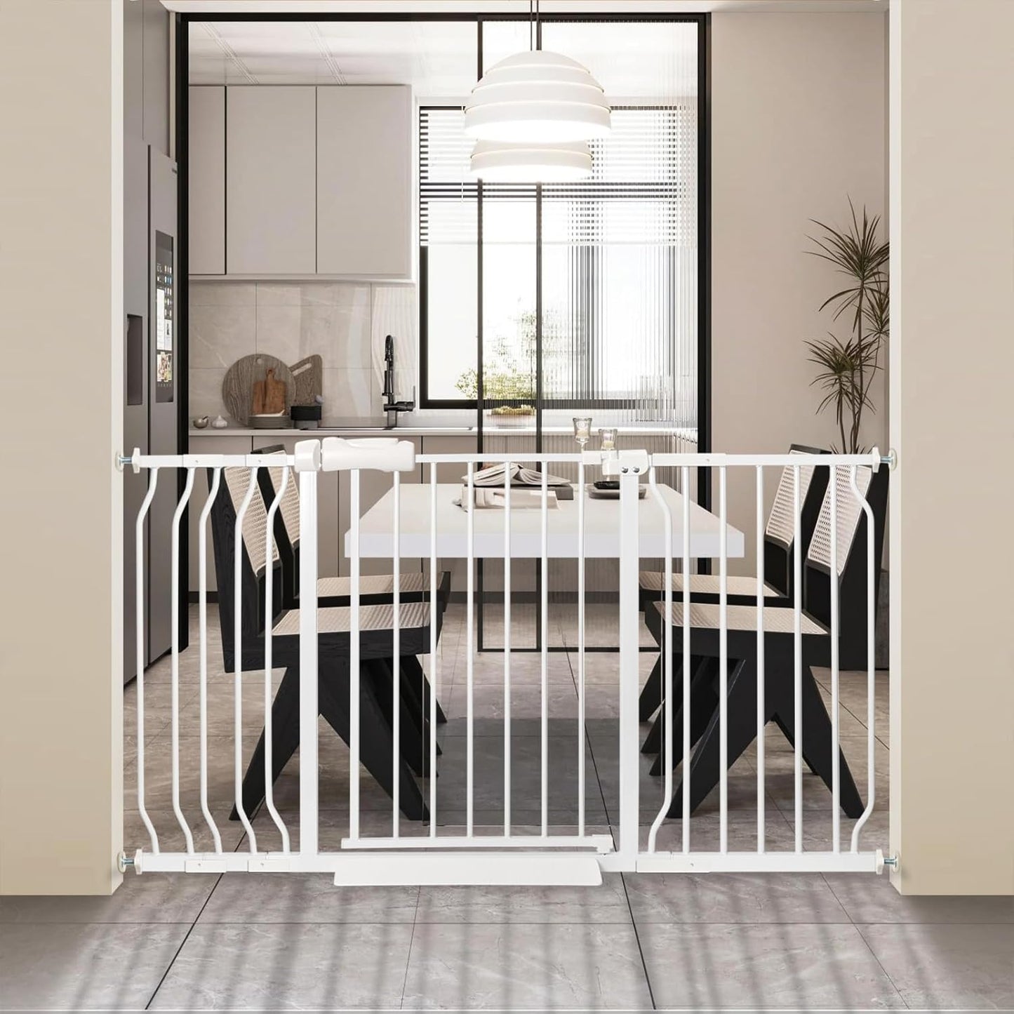 Extra Wide Baby Gate 52.76-57.5 Pressure Mounted,Child Dog Pet Safety Gates with Walk Through Door for Doorways Stairs No Drilling in Door,White