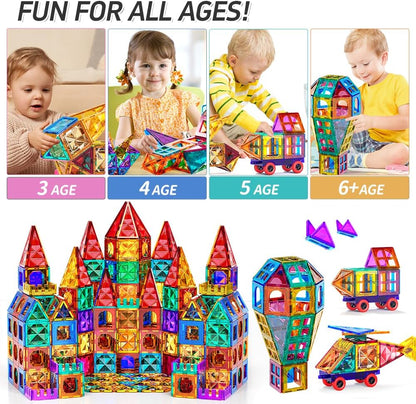 TEMI Magnetic Tiles,Building Blocks, Magnets Building Set, Learning and Education Toys Christmas Toy Gift for Ages 3 4 5 6 7 8+ Year Old Toddler Kids Boys and Girls (Magnetic Tiles-150pcs)