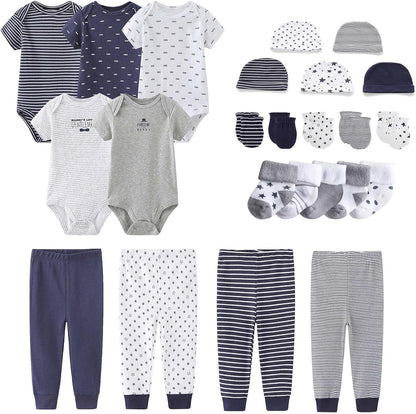 Newborn Layette Gift Set Bodysuits Pants for Baby Girl and Boy 24 Piece 100% Cotton Essentials and Accessories