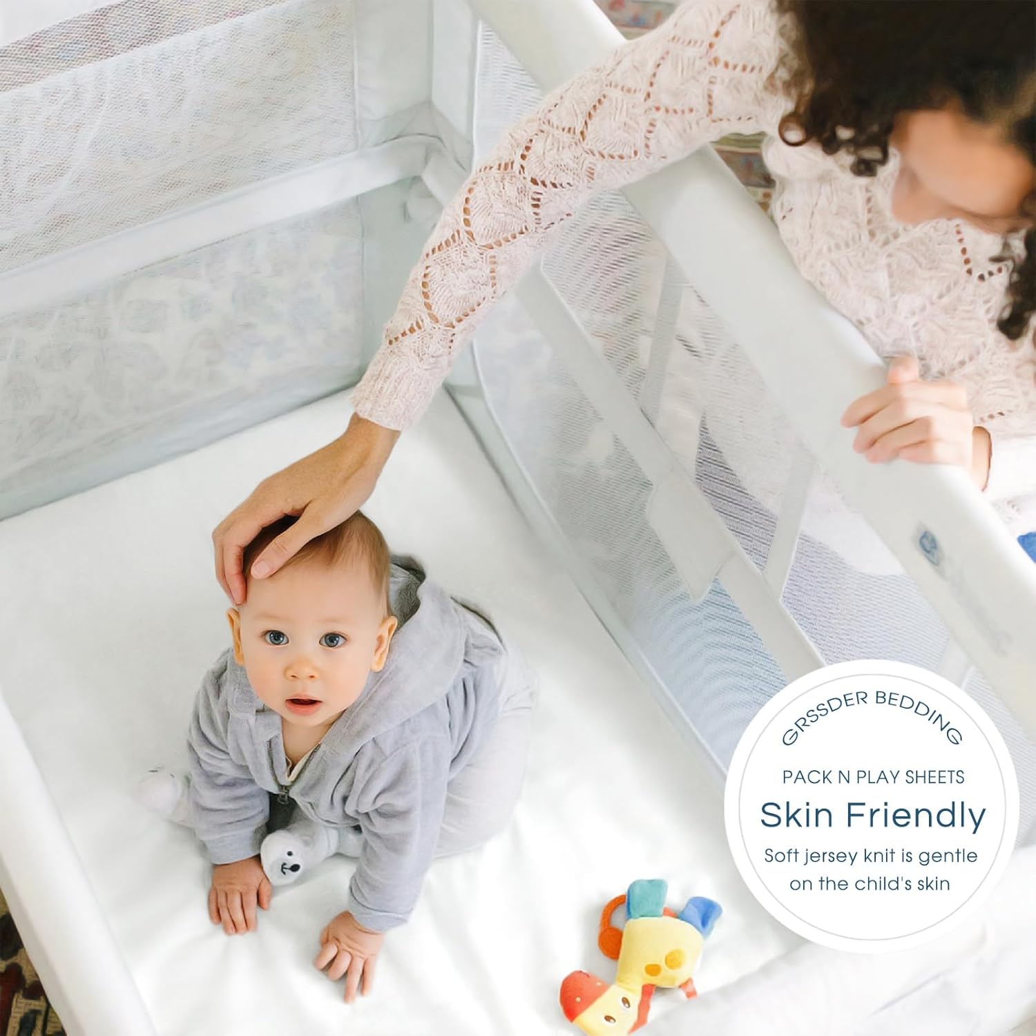 GRSSDER Mini Crib Sheets Fitted, Pack and Play Sheets 2 Pack, Ultra Soft Stretchy Pack N Play