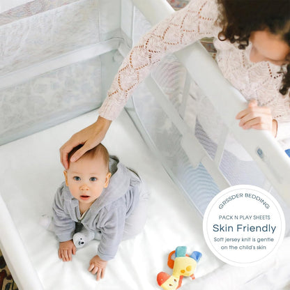 GRSSDER Mini Crib Sheets Fitted, Pack and Play Sheets 2 Pack, Ultra Soft Stretchy Pack N Play