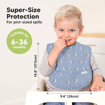 3-Pack Waterproof Baby Bibs for Eating - Lightweight Toddler Feeding Bibs with Large Food Catcher, Mess Proof, Food-Grade Baby Eating Essentials, Easy to Put On & Clean (Pets & Paws)