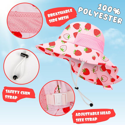 Toddler Baby Sun Hat Kids Summer UPF 50+ for Boys Girls Adjustable Beach Hats with Bucket Wide Brim Age 1-7 Years