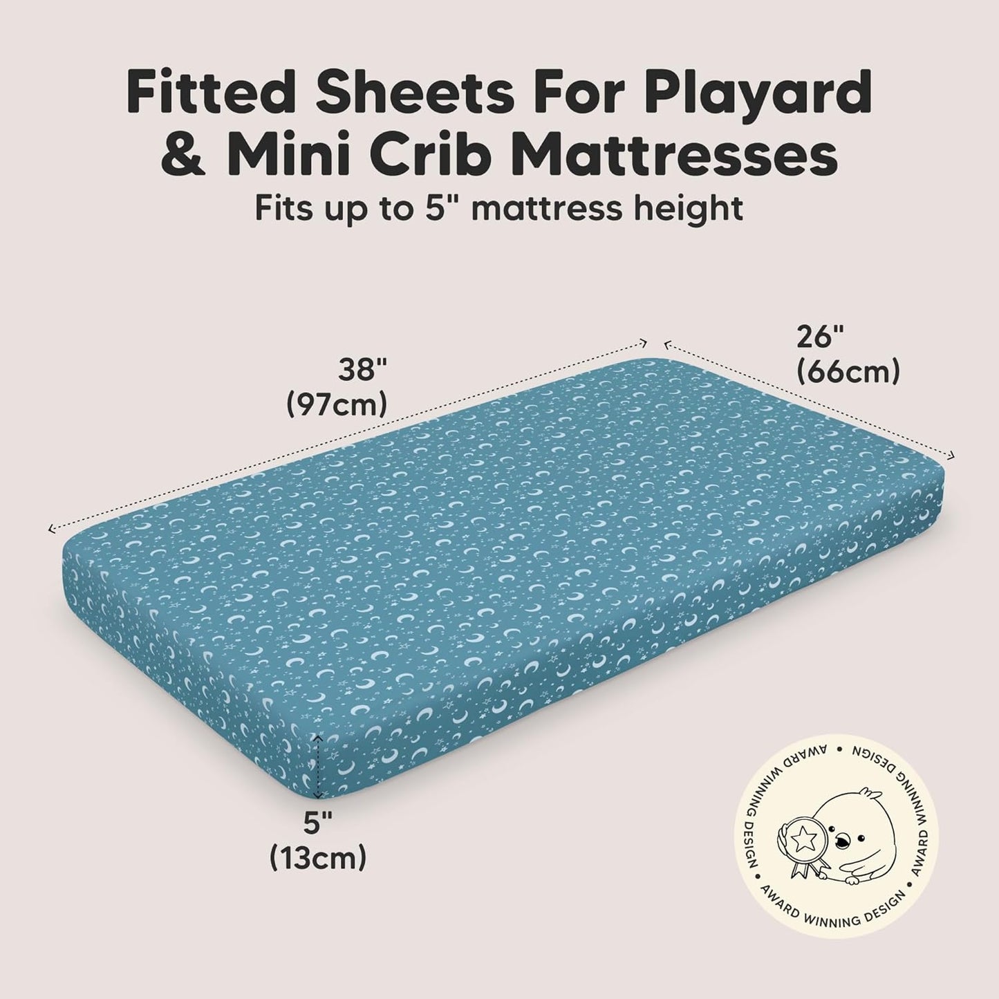 2-Pack Mini Crib Sheets Fitted - 38x26 Pack N Play Sheets for Pack and Play Mattress, Organic