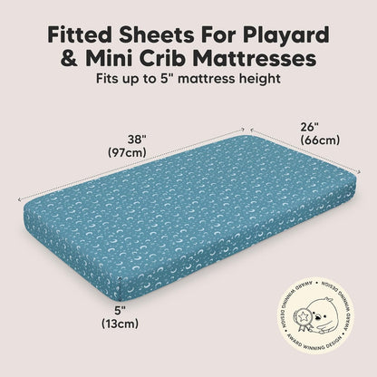 2-Pack Mini Crib Sheets Fitted - 38x26 Pack N Play Sheets for Pack and Play Mattress, Organic