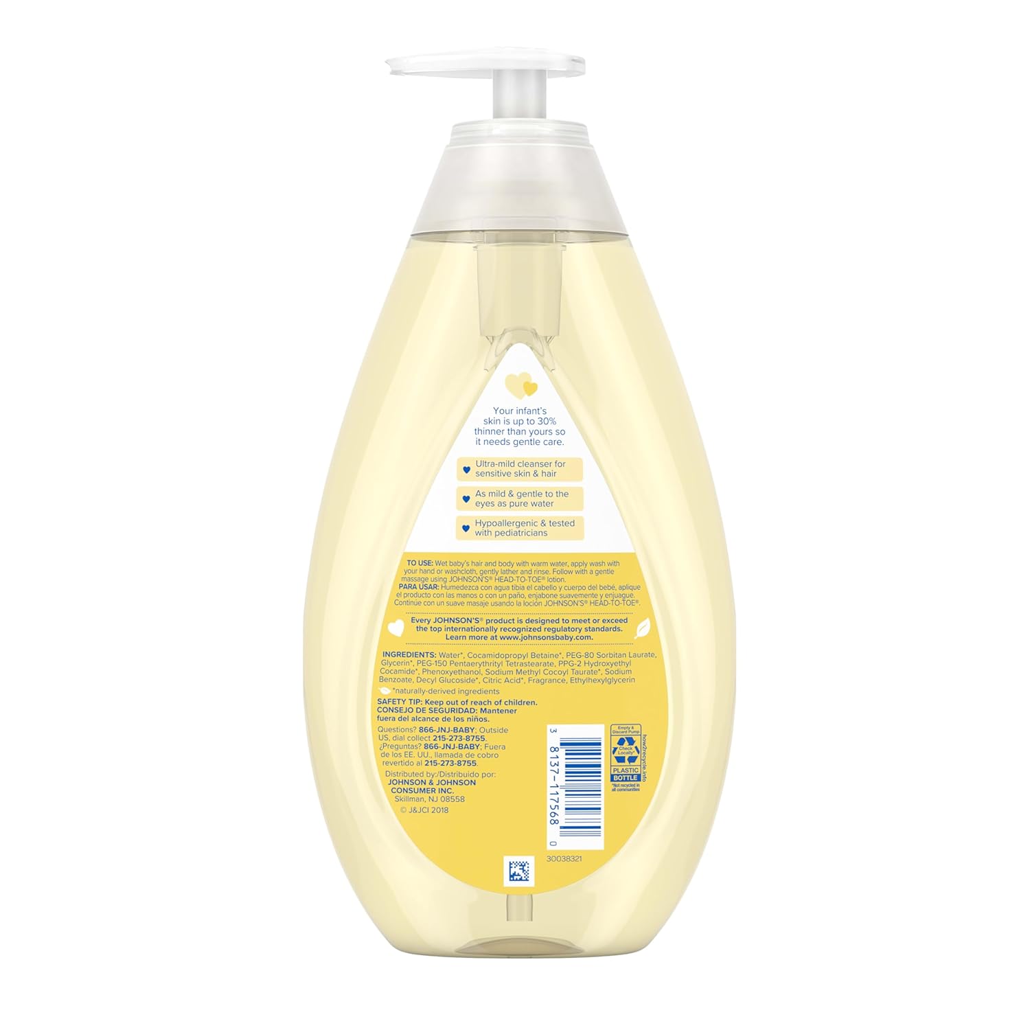 Johnson's Head-to-Toe Gentle Tear-Free Baby & Newborn Wash & Shampoo, Sulfate-, Paraben- Phthalate