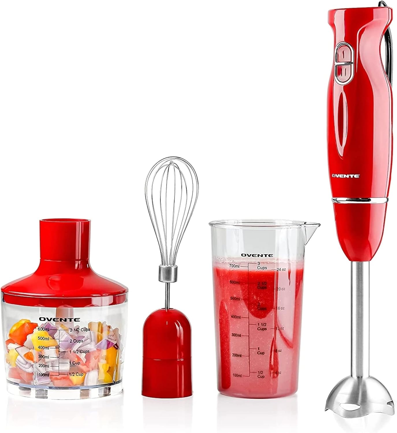 OVENTE Immersion Hand Blender, 300W Electric Handheld Portable Stick Mixer Set with 2 Mixing Speed