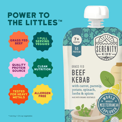 Serenity Kids 7+ Months World Explorers Baby Food Pouches Puree Made with Ethically Sourced Meats &