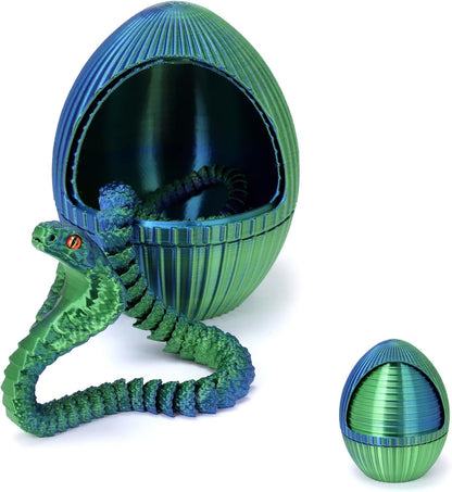 3D Printed Snake Egg, 3D Printed Fidget Animals,3D Crystal Snake Flexible Joints Home Decor Executive Desk Toys,Home Office Decor Executive Desk Toys for Autism/ADHD (Blue+Egg)