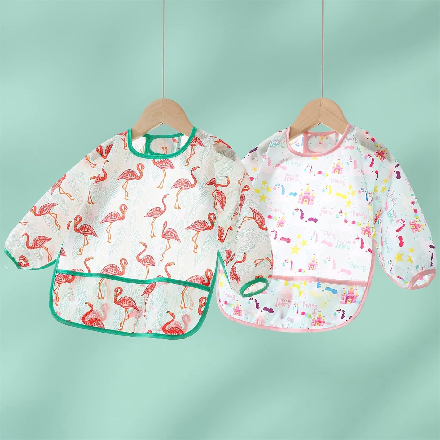 5 Pack Long Sleeve Bib,Baby Toddler Waterproof Sleeved Bib for 6-30 Months Reusable with Catch-all