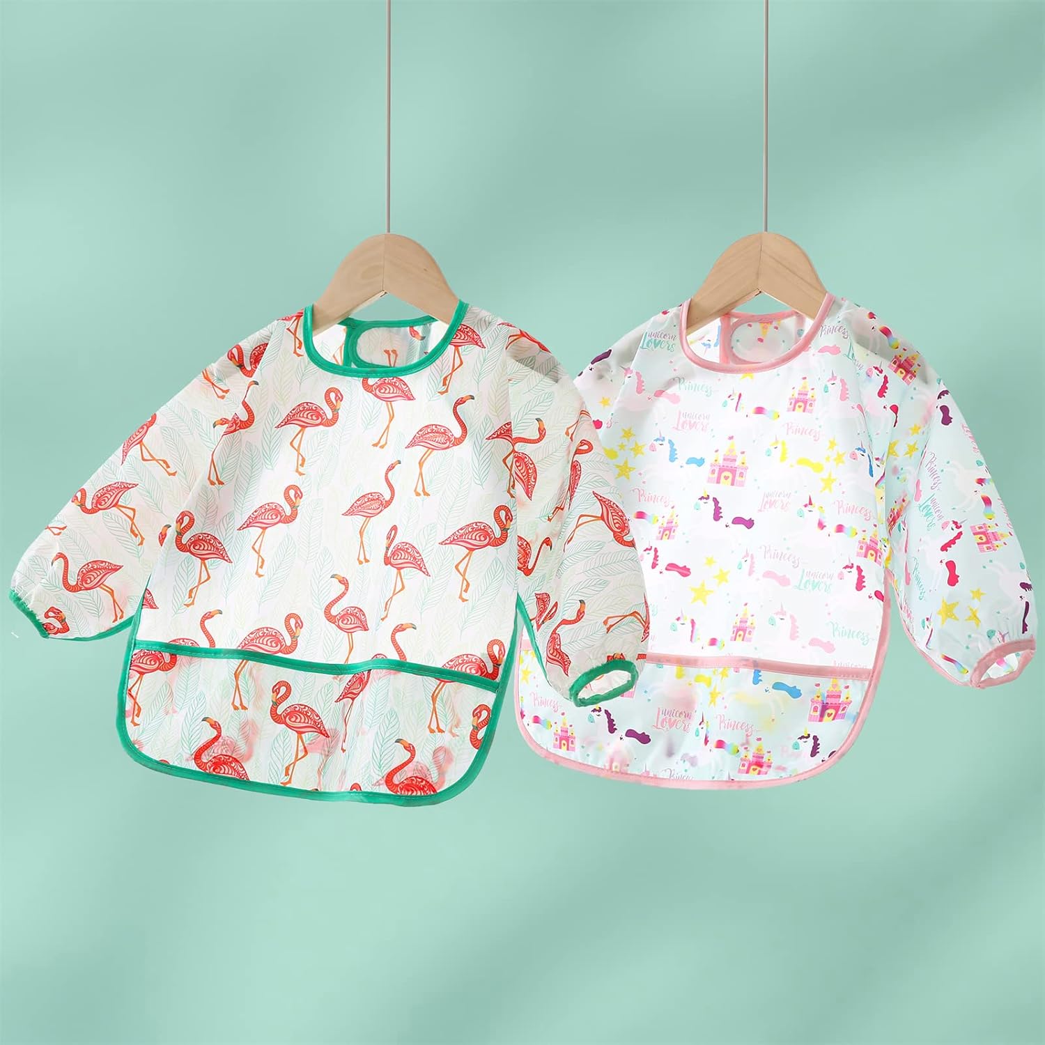 5 Pack Long Sleeve Bib,Baby Toddler Waterproof Sleeved Bib for 6-30 Months Reusable with Catch-all