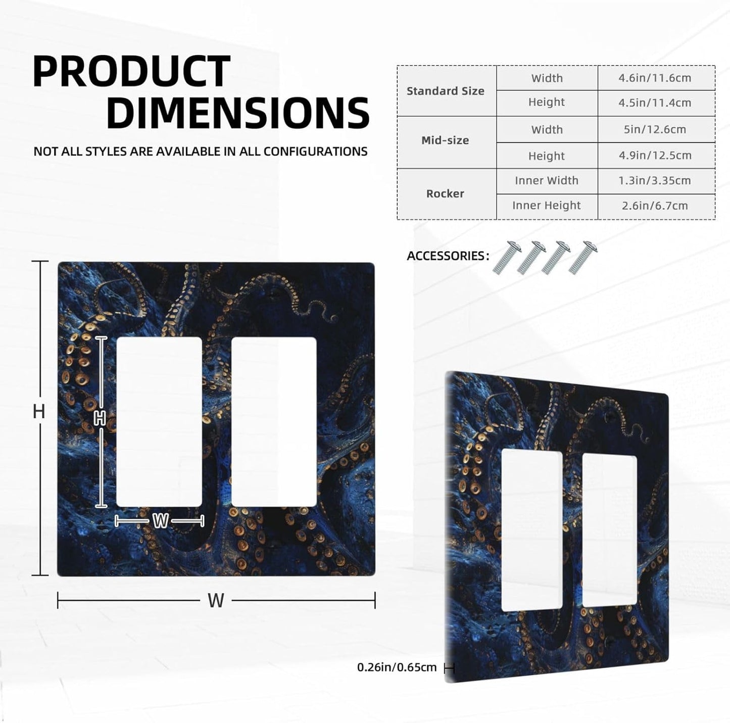 Decorative Outlet Covers Horror Night Blue Ocean Evil Octopus 2 Gang Wall Plate Double Rocker Two Switch Wall Cover Plate Light Switch Cover Plate Faceplate for Bathroom Home Decor