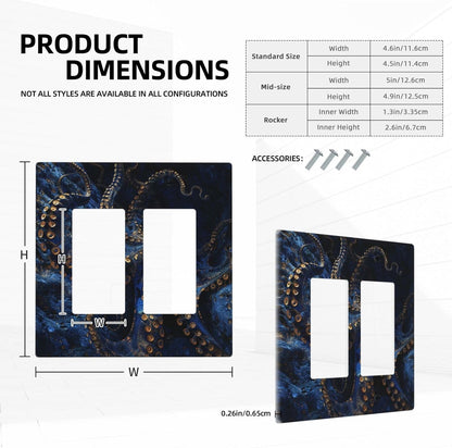 Decorative Outlet Covers Horror Night Blue Ocean Evil Octopus 2 Gang Wall Plate Double Rocker Two Switch Wall Cover Plate Light Switch Cover Plate Faceplate for Bathroom Home Decor