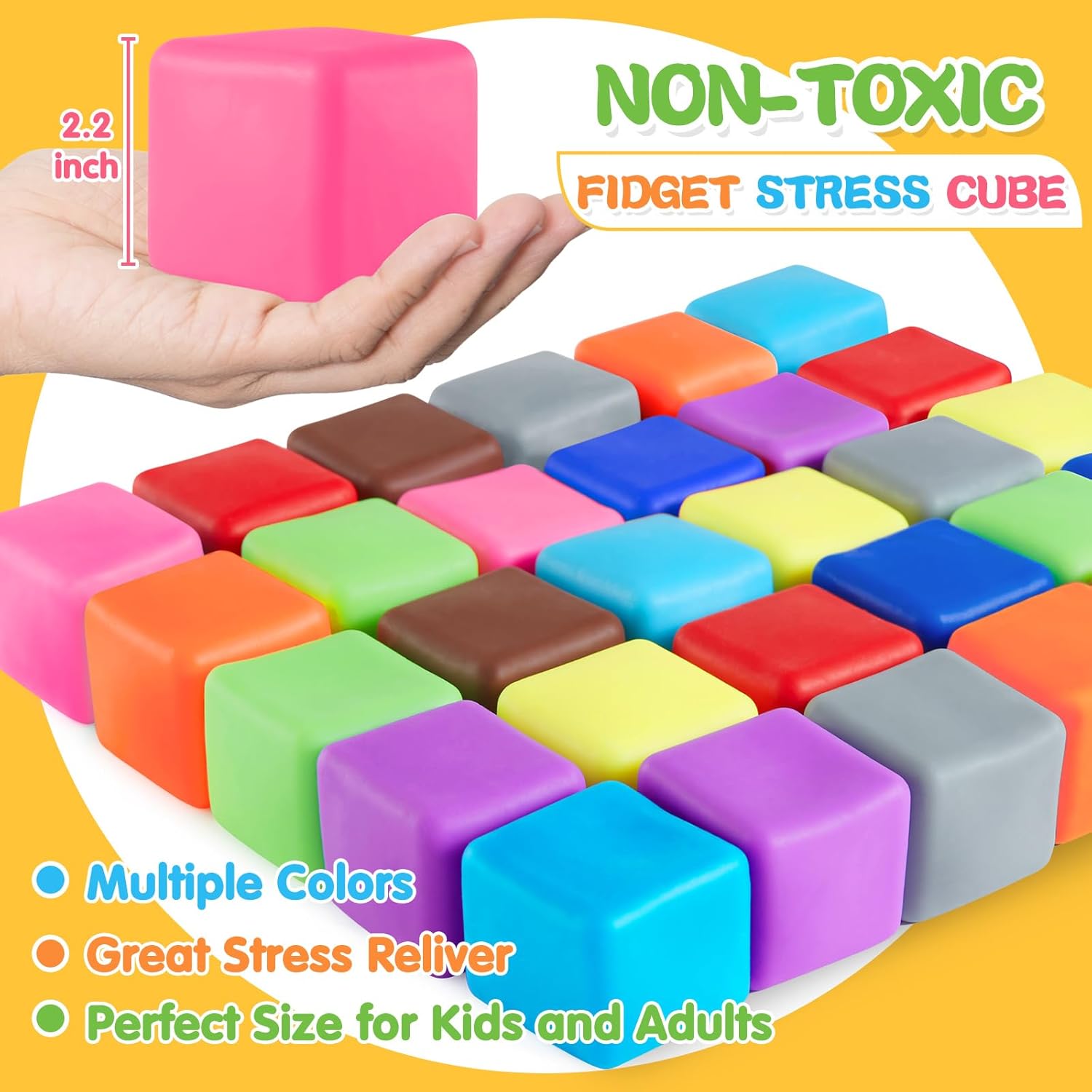 Fidget Toys Stress Cube, 24Pcs Stress Balls Bulk for Kids and Adult, Slow Rising Stress Ice Cube