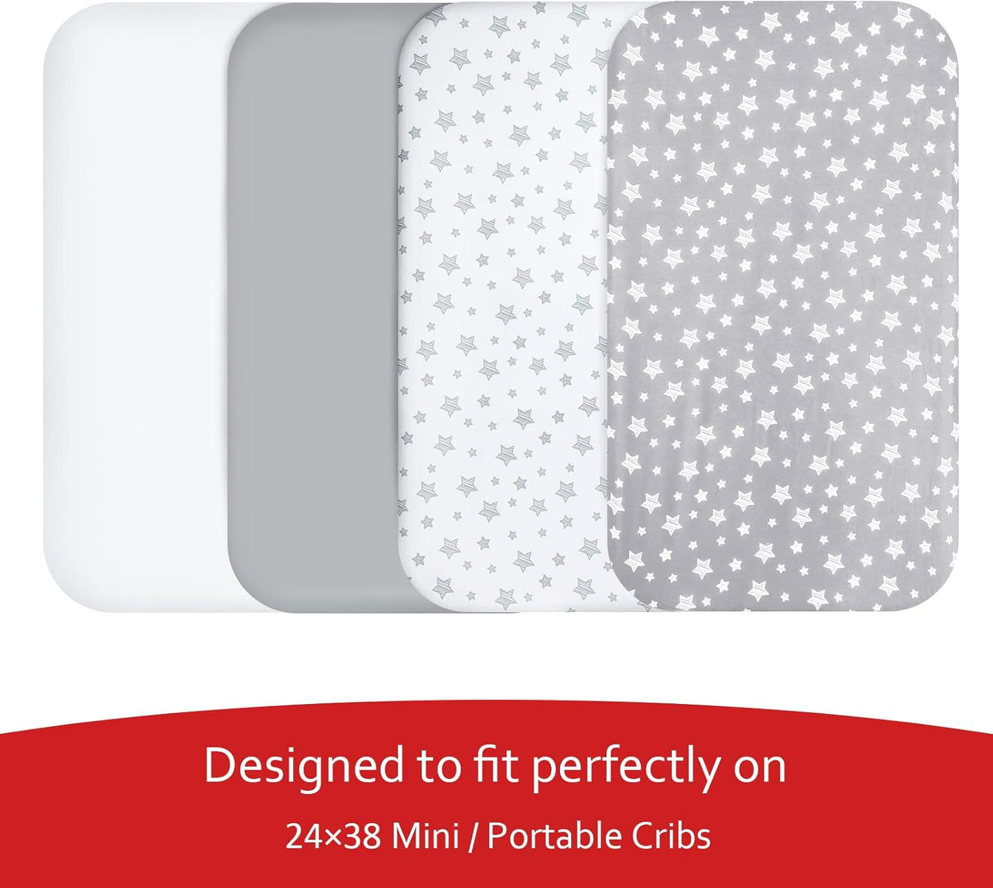 Mini Portable Crib Sheets 4 Pack for Boys or Girls (38" X 24"), Compatible with Dream on Me, Delta