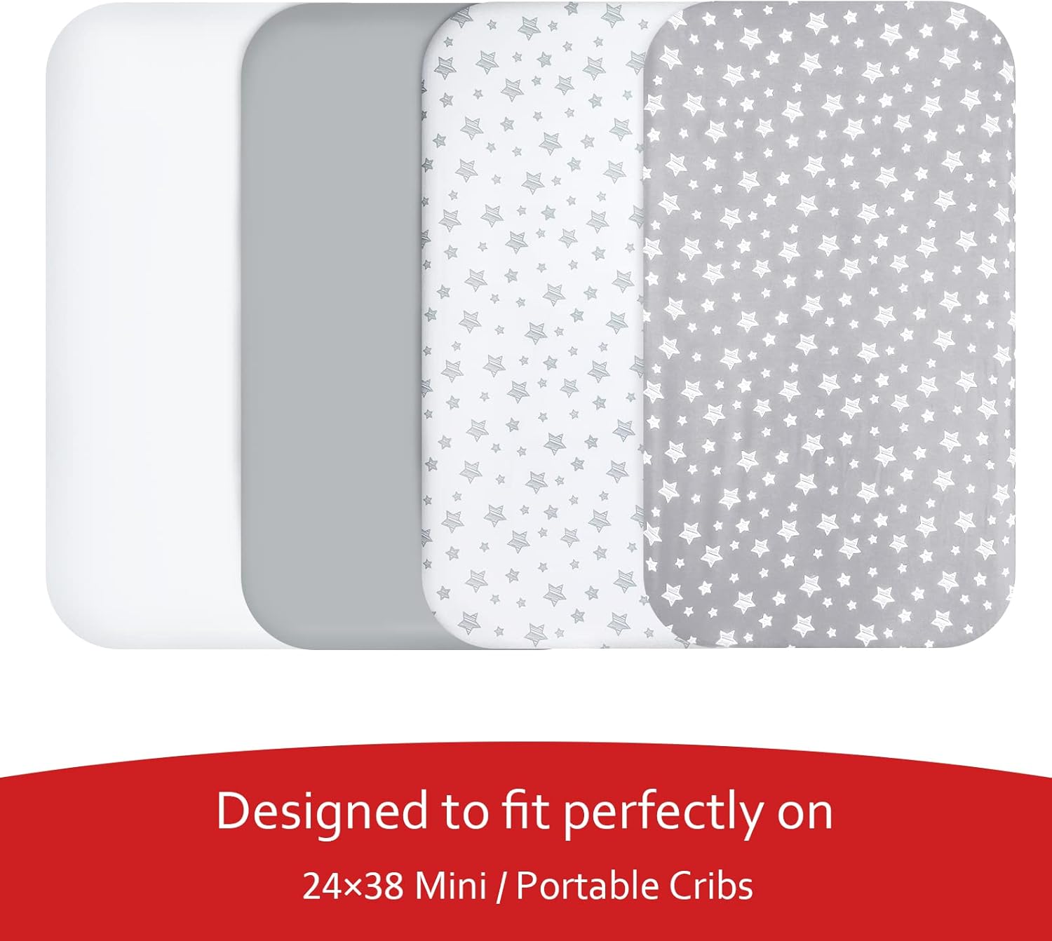 Mini Portable Crib Sheets 4 Pack for Boys or Girls (38" X 24"), Compatible with Dream on Me, Delta