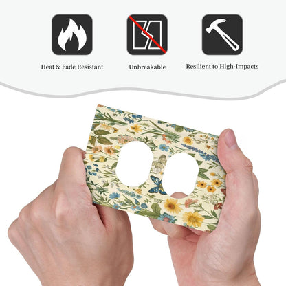 Decorative Outlet Covers Rustic Plant Garden Leaf Flower Butterfly 1 Gang Duplex Light Switch Cover Plate Wall Plates for Electrical Outlets Switchplate Faceplate for Bedroom Home Decor