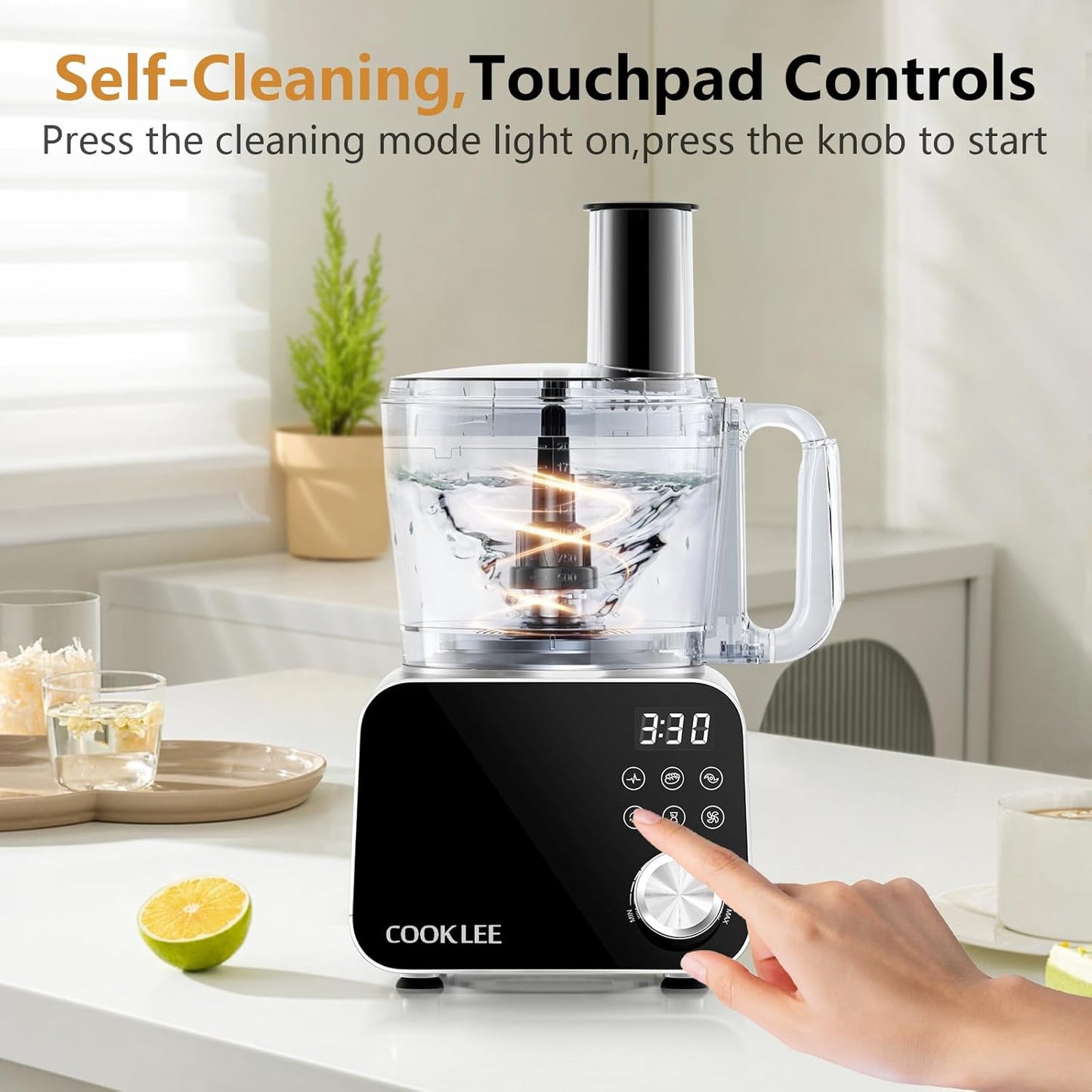 COOKLEE Food Processor, 600 Watts, 6 Functions Electric Food Chopper for Chopping, Mincing, Dicing
