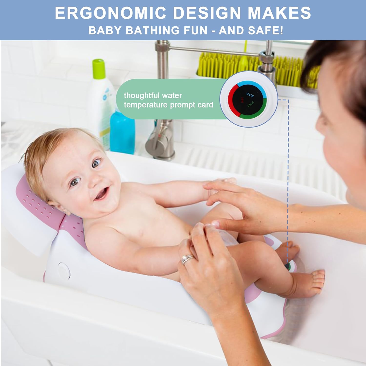 Baby Bath Support,Ideal for Babies Less Than 6 Months Old,with Thermometer-Adjustable Slope Newborn