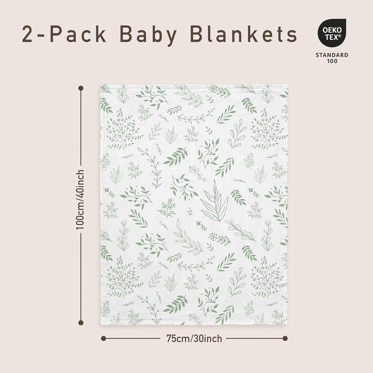 GLLQUEN BABY Blankets for Unisex Boys Girls, 2-Pack Muslin Cotton Front Soft and Breathable, and Dotted Fleece Backing, Printed Bed Nursery Minky Blankets for Toddler Newborn, Greenery,30 x 40 inches