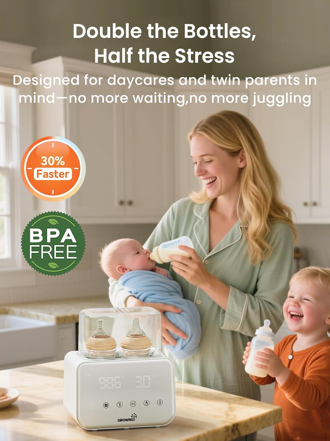 Baby Bottle Warmer, Grownsy 10-in-1 Fast Bottle Warmer Accurate Temp Control, with LCD Display