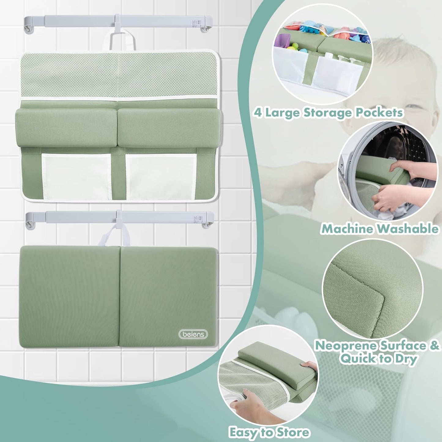beiens Bath Kneeler and Elbow Rest Pad Set - 1.5'' Comfortable Thick Baby Bath Kneeler Pads, Quick