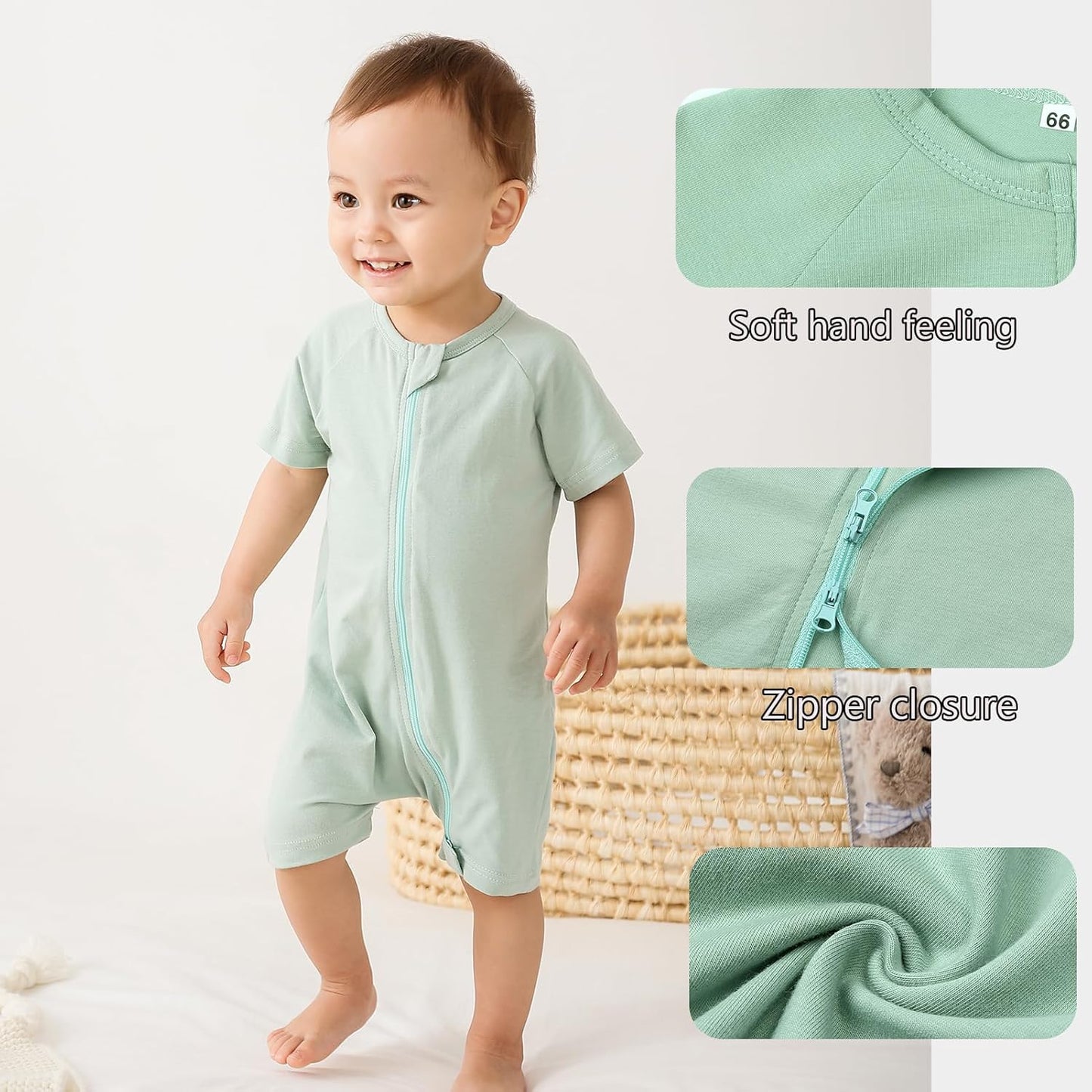 Feidoog Baby Boys 2Pack Rompers Summer Short Sleeve 2 Way Zipper One-Piece Romper Jumpsuit Sleep and Play