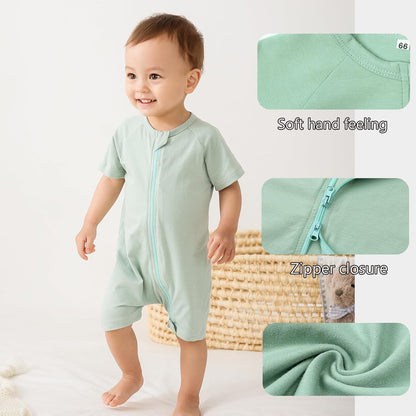 Feidoog Baby Boys 2Pack Rompers Summer Short Sleeve 2 Way Zipper One-Piece Romper Jumpsuit Sleep and Play