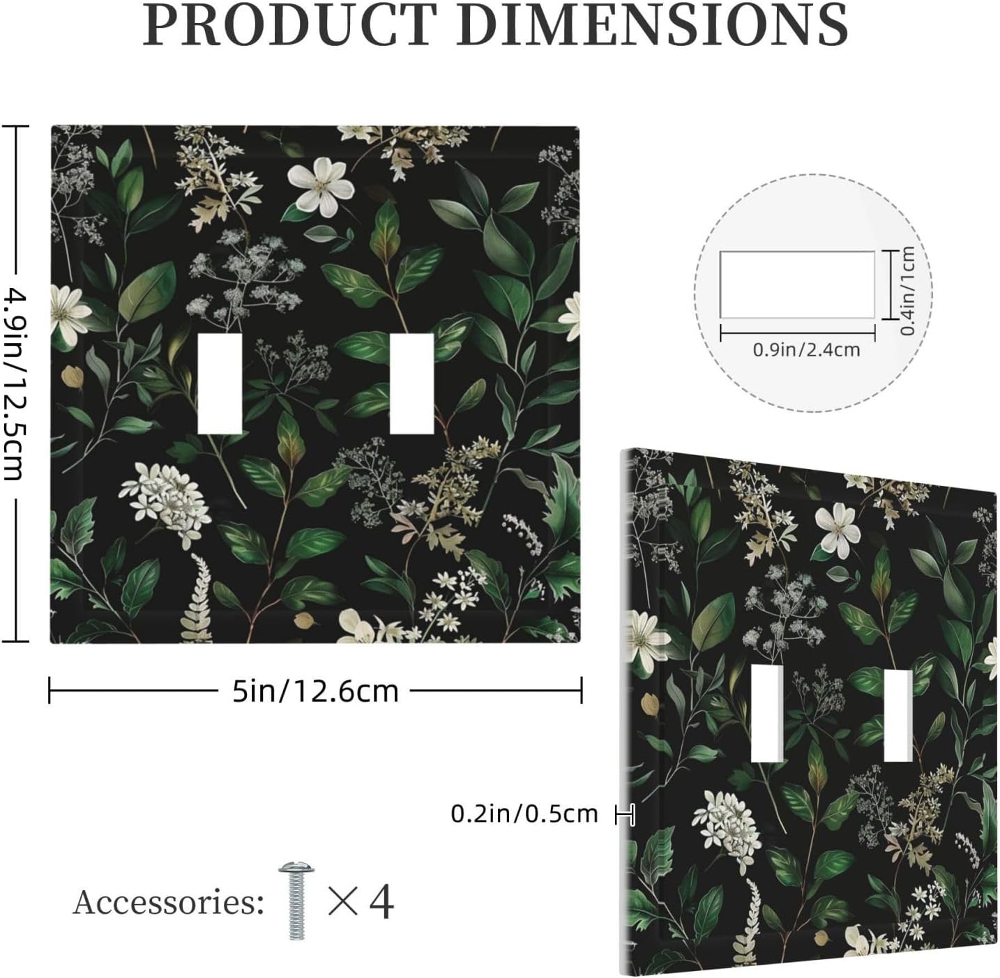 Decorative Switch Covers Plate Rustic Green Leaves White Flower 2 Gang Wall Plate Unique Double Toggle Light Switch Plate Wall Cover Plate Faceplate for Country Bedroom Home Decor
