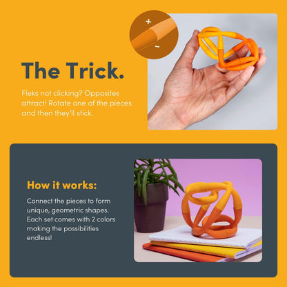 Speks Fleks Silicone 6-Piece Building Set - Marigold - Fun Desk Toy for Adults