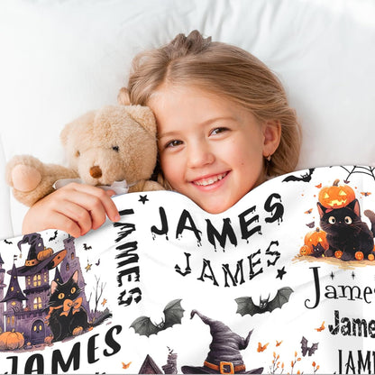Ship Next Day, Custom Halloween Blanket - Printed in USA, Personalized Baby Blankets with Name