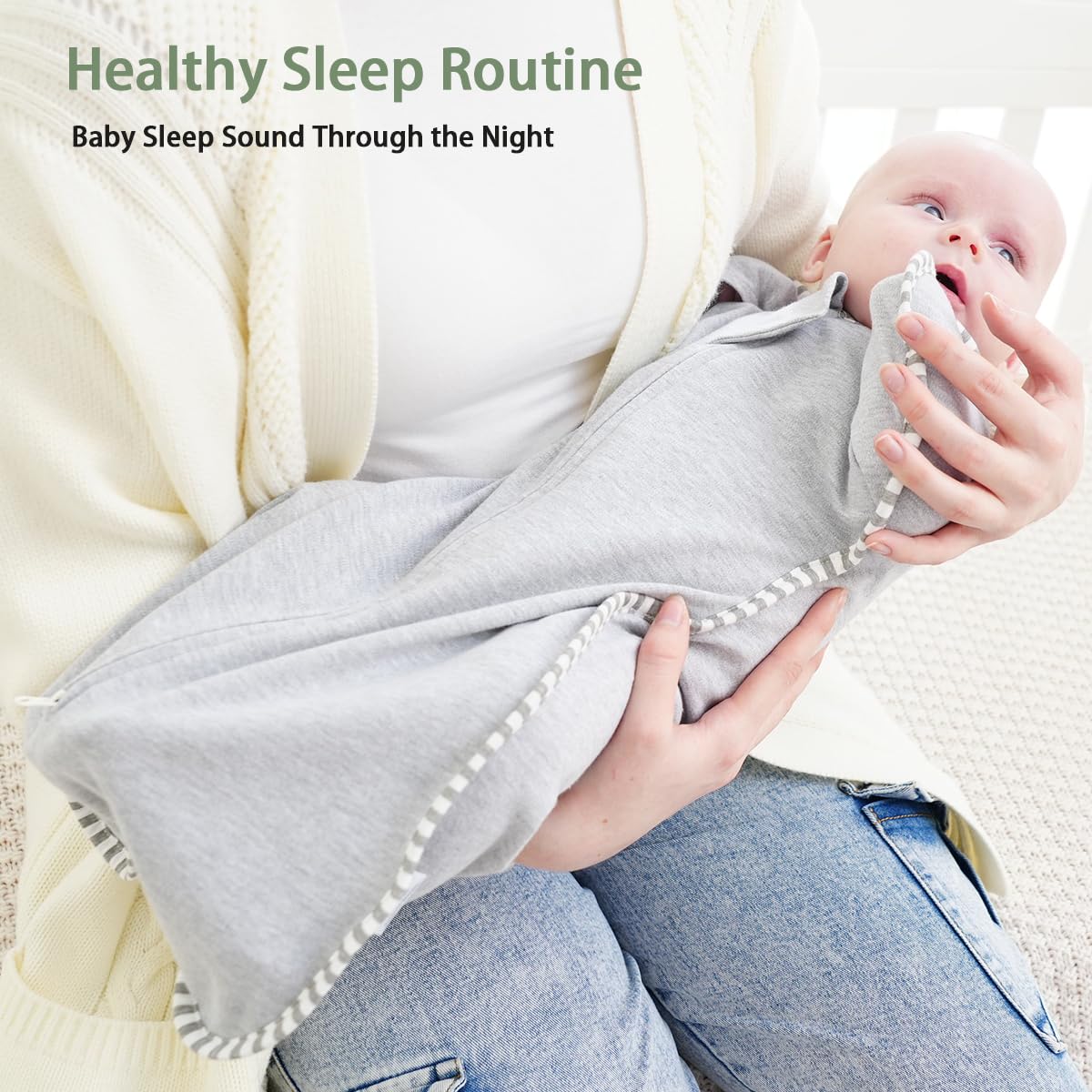 Transition Swaddle 3-6 Months Baby Sleep Sack Arms up Swaddle 2-Way Zipper 100% Cotton Arms in/Out, 0.8 Tog Baby Transitional Swaddle Sack for Boy Girl, 2-Pack (Medium 14-20lbs)