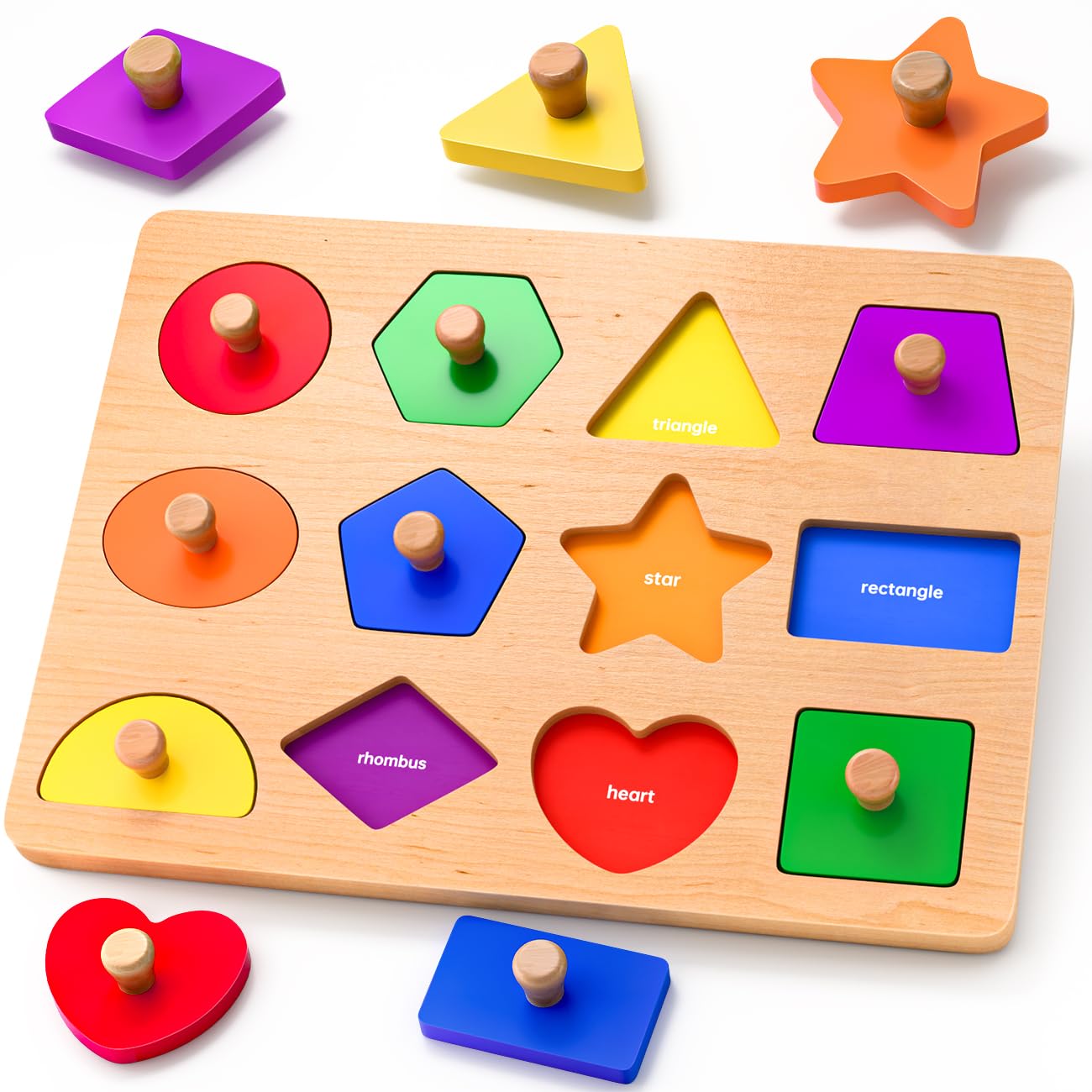 Wooden Shape Peg Puzzles for Toddlers 1 2 3 Year Old Boys Girls Gifts: Shape Sorter & Color Match