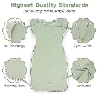 Baby Sleep Swaddles Arms up Swaddle 6-9 Months, Baby Transitional Swaddle Sack with 2-Way Zipper, 2-Pack Arms In/ Out 100% Cotton 0.8Tog Transition Swaddle Sleep Sack for Boy Girl (Large 20-27lbs)