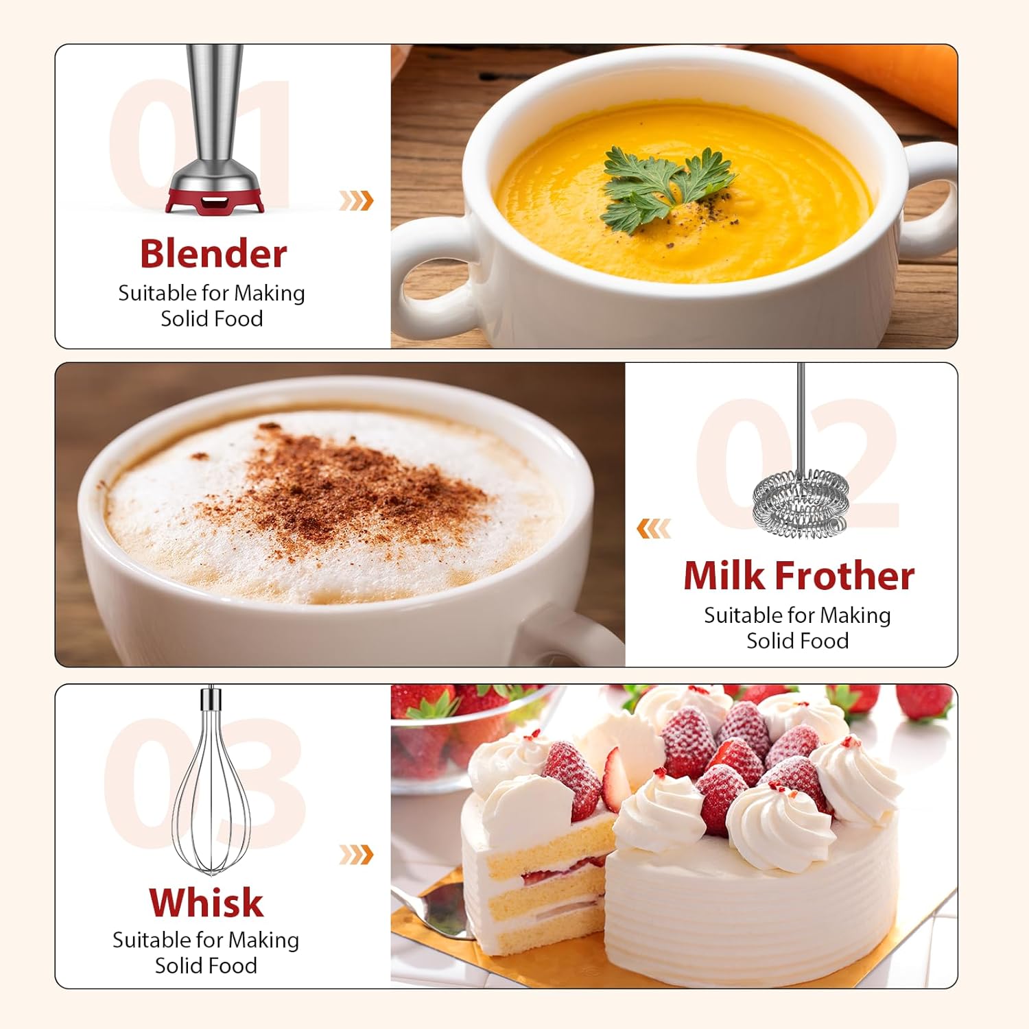 KOIOS Immersion Blender, 1000W Anti-scratch 3-in-1 Hand Blender, Upgraded 12 Speed Stainless Steel
