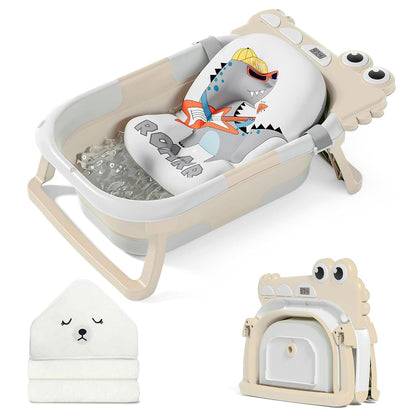MoreFeel Collapsible Baby Bathtub for Newborn with Thermometer & 1 Hooded Towel & 1 Soft Floating