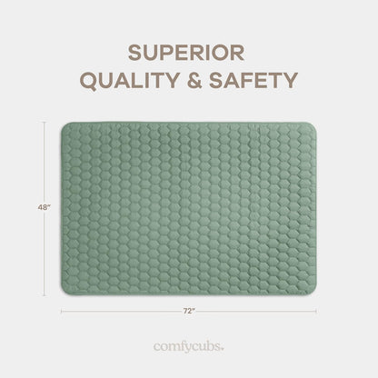 Comfy Cubs Rectangle Kids Play Mat - Medium 48 x 72 inches Soft Quilted Baby Floor Mat with Non-Slip Bottom - Plush Design for Toddlers Playtime and Relaxation - Comfortable and Durable - Fern