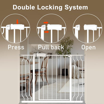 ALLAIBB Extra Wide Baby Gate Pressure Mount with Auto-Close, White Metal Safety Gate for Stairs & Doorways - Child Proof, Pet Barrier for Hallways, Kitchen, Living Room for 33.86-38.58 inch