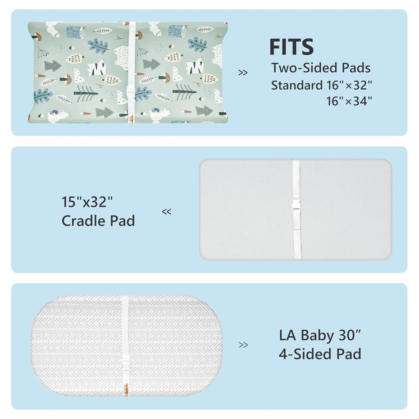 TILLYOU Changing Pad Cover Set in Soft Jersey Material - Fits 32"/34''x16 Contoured Pad for Babies, Jungle Walk and White Stripes