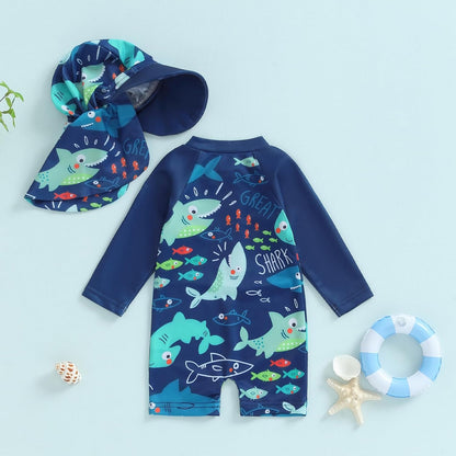 Hnyenmcko Baby/Toddler Boy Rash Guard Swimsuit Long Sleeve One Piece Zipper Swimwear Sunsuit Infant Bathing Suit Beachwear