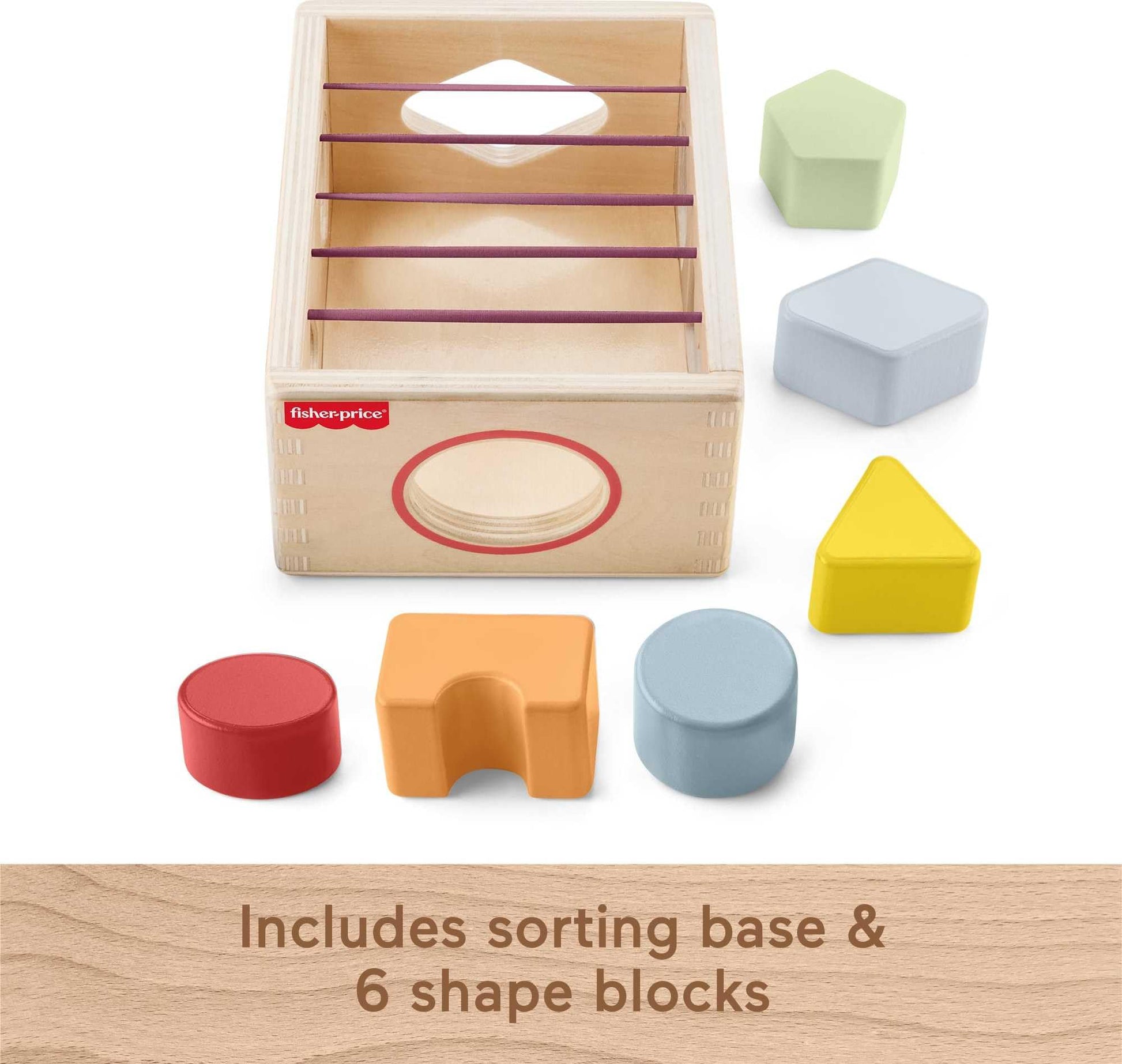 Fisher-Price Wood Baby Toy Flexi Shape Sorter, 7-Piece Wooden Activity with Elastic Bands for