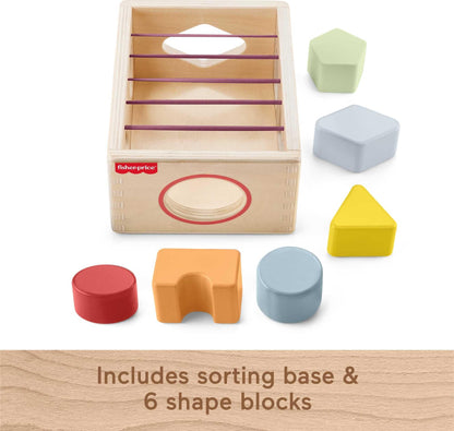 Fisher-Price Wood Baby Toy Flexi Shape Sorter, 7-Piece Wooden Activity with Elastic Bands for