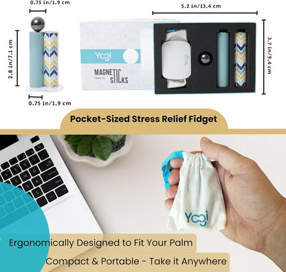 Yogi Magnetic Sticks - Premium Fidget Toys for Adults - Extremely Fun & Engaging, Uniquely Designed Magnetic Fidget Toy with Magnet Sticks and Ball, Ideal Desk Toy for Focus&Relaxation (Aqua Chevron)