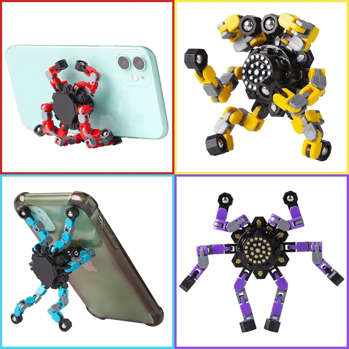 Transformable Fidget Spinners 8 Pcs for Kids and Adults Stress Relief Sensory Toys for Boys and Girls Fingertip Gyros for ADHD Autism for Kids (Fingertoy-8pc)
