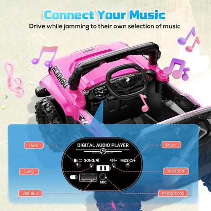 SEALIGHT 12V Kids Ride On Truck Car w/Parent Remote Control, 4 * 380W Motors, 3 Speeds, Emergency Braking, LED Lights, Music & Horn, Kids Electric Vehicles for Boy Girl Gift
