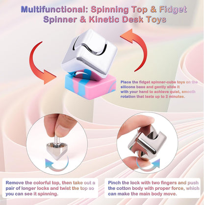 Fidget Toys Kinetic Desk Spinner Cube Toy for Adult Silver